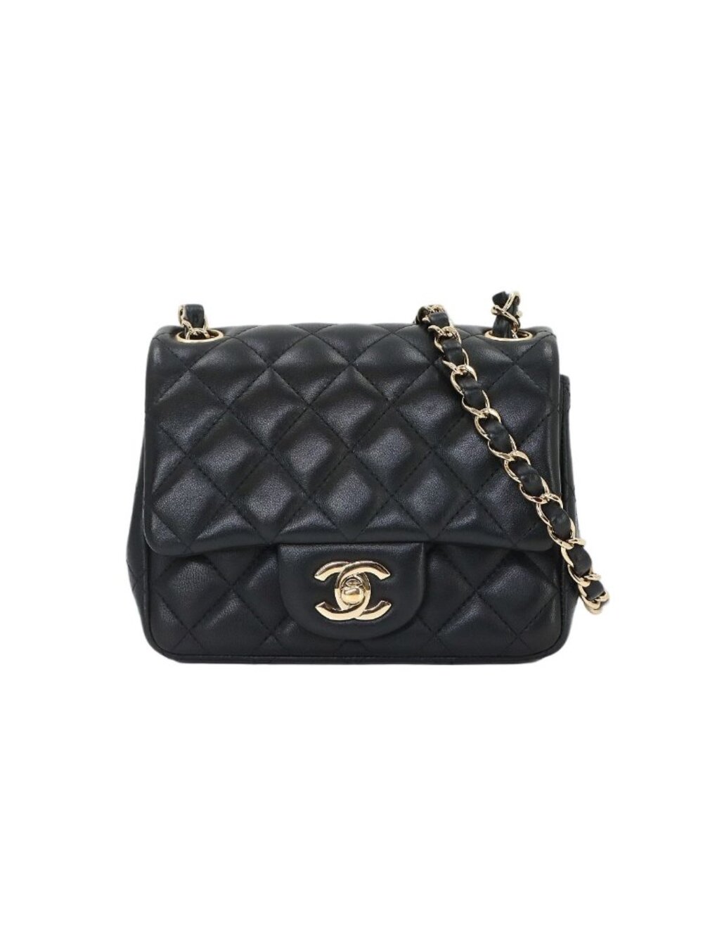 Chanel Mini Quilted Chain Shoulder Bag Lambskin Black Gold